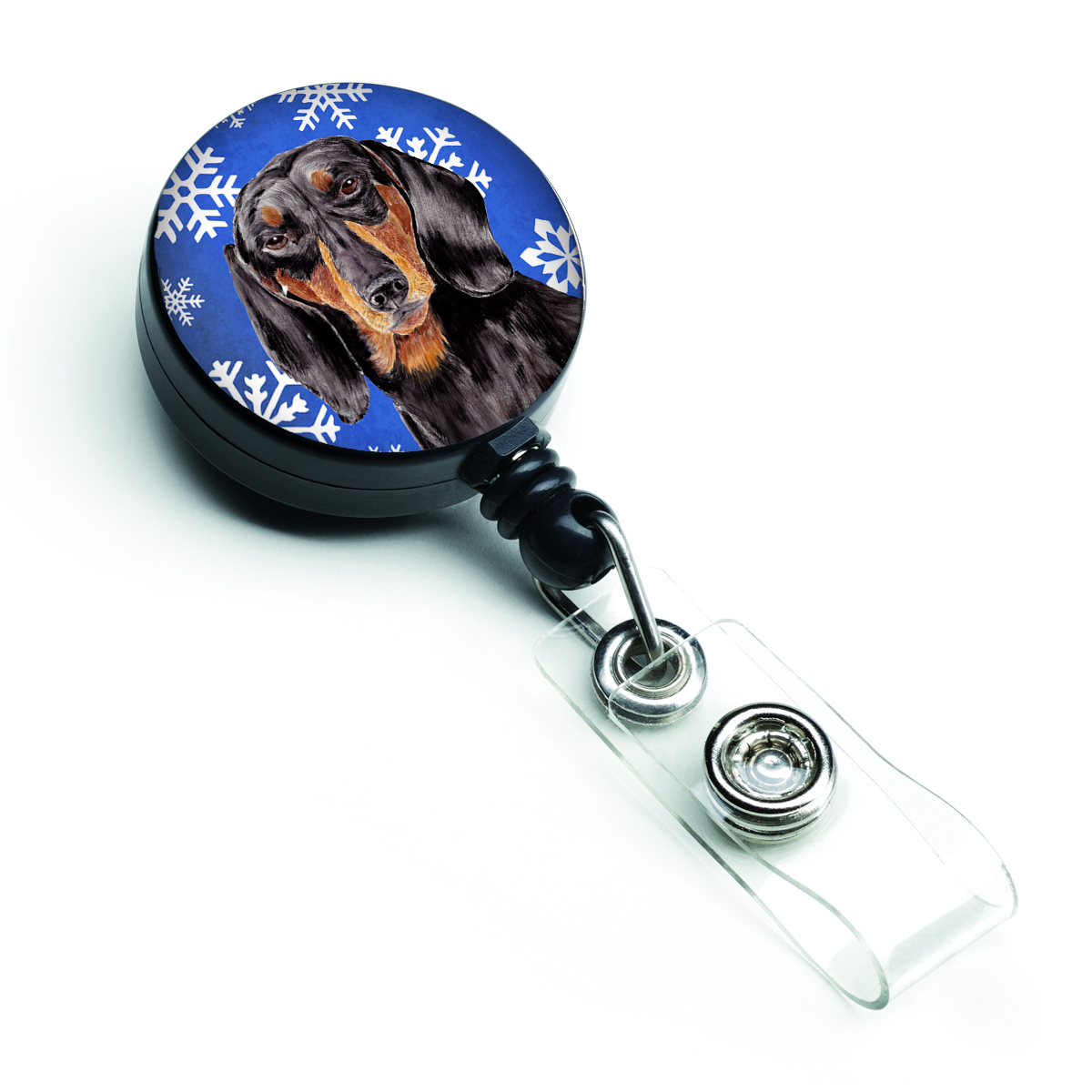 Dachshund Winter Snowflakes Holiday Retractable Badge Reel