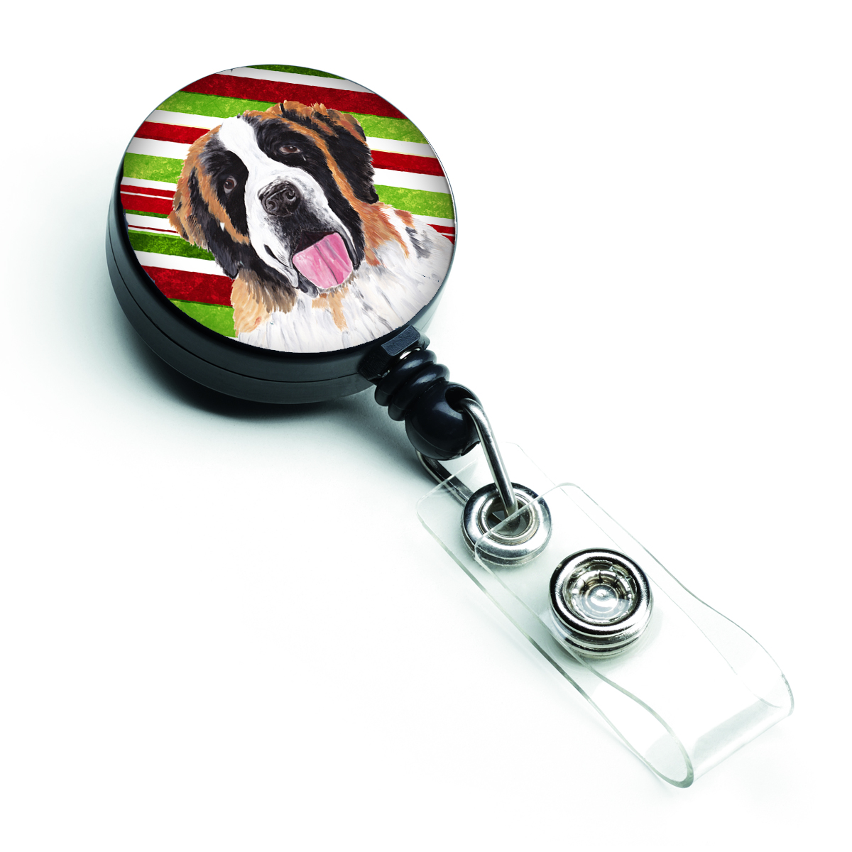 Saint Bernard Candy Cane Holiday Christmas Retractable Badge Reel