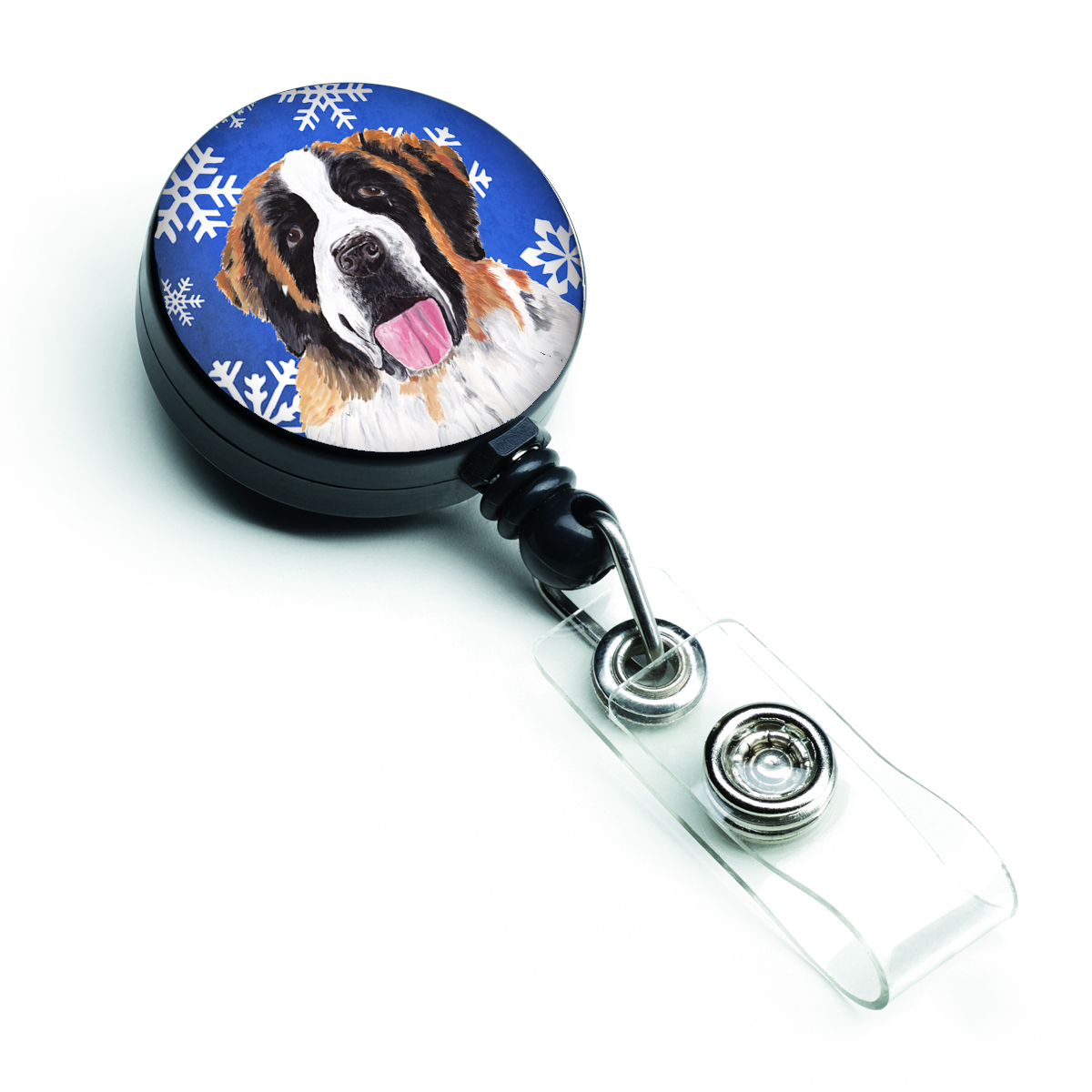 Saint Bernard Winter Snowflakes Holiday Retractable Badge Reel
