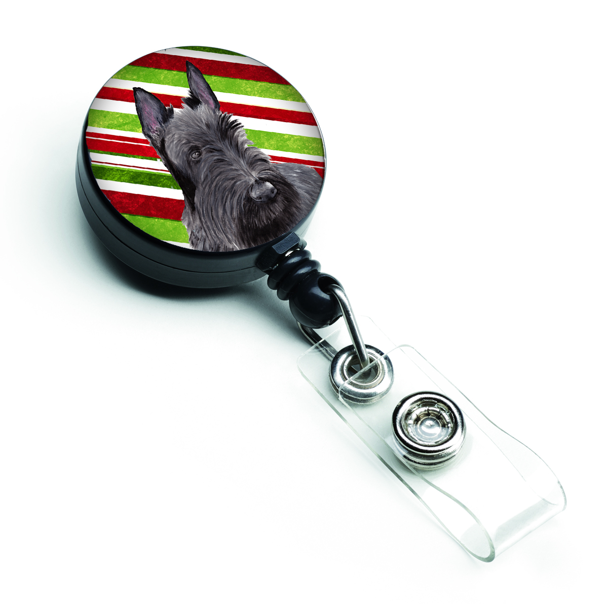 Scottish Terrier Candy Cane Holiday Christmas Retractable Badge Reel