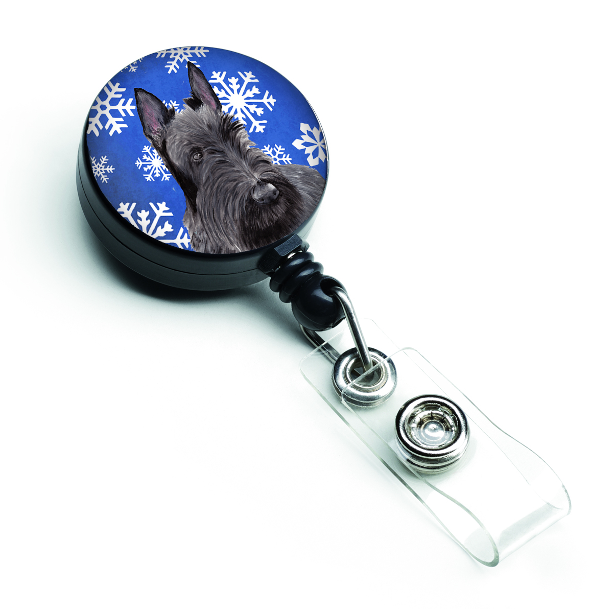 Scottish Terrier Winter Snowflakes Holiday Retractable Badge Reel