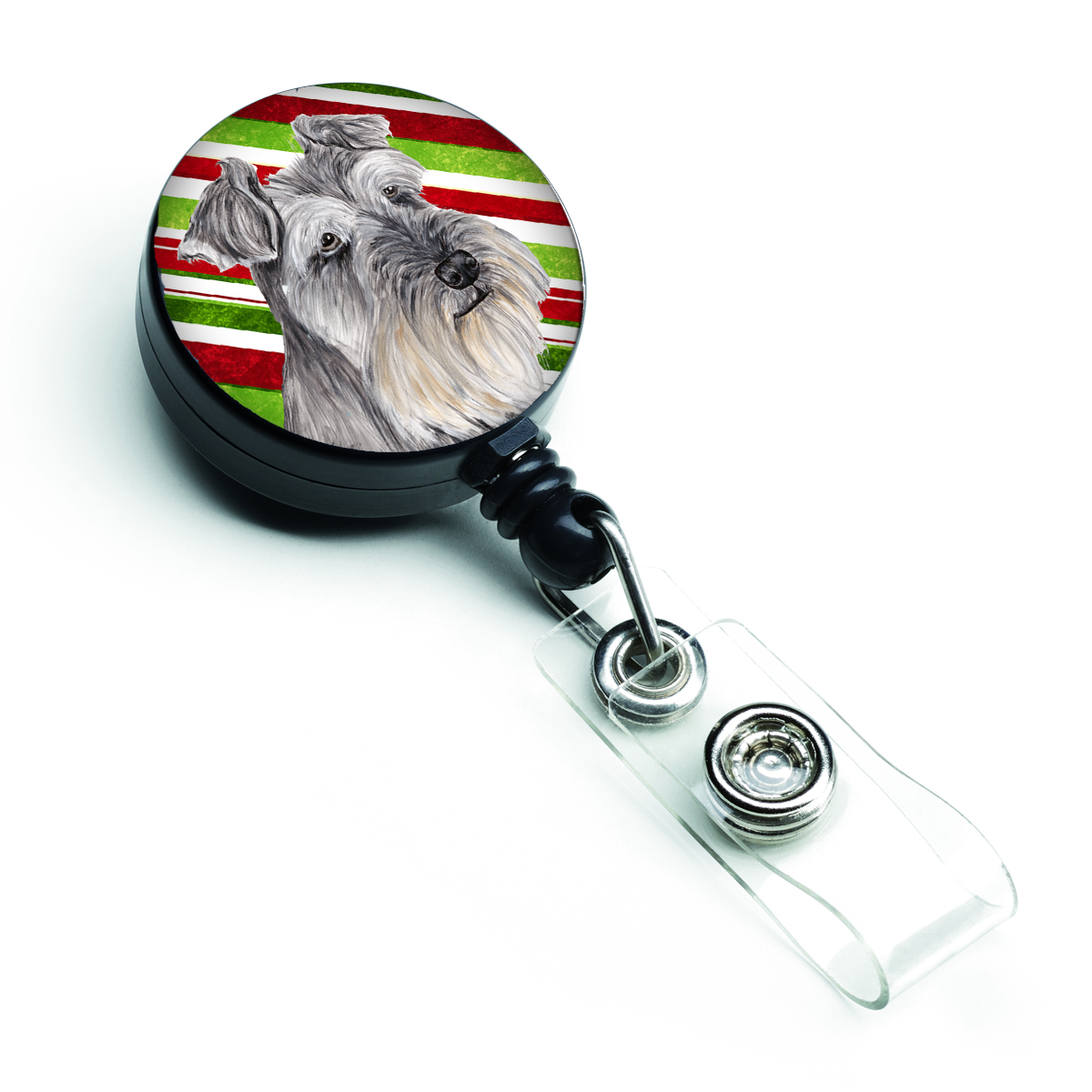 Schnauzer Candy Cane Holiday Christmas Retractable Badge Reel