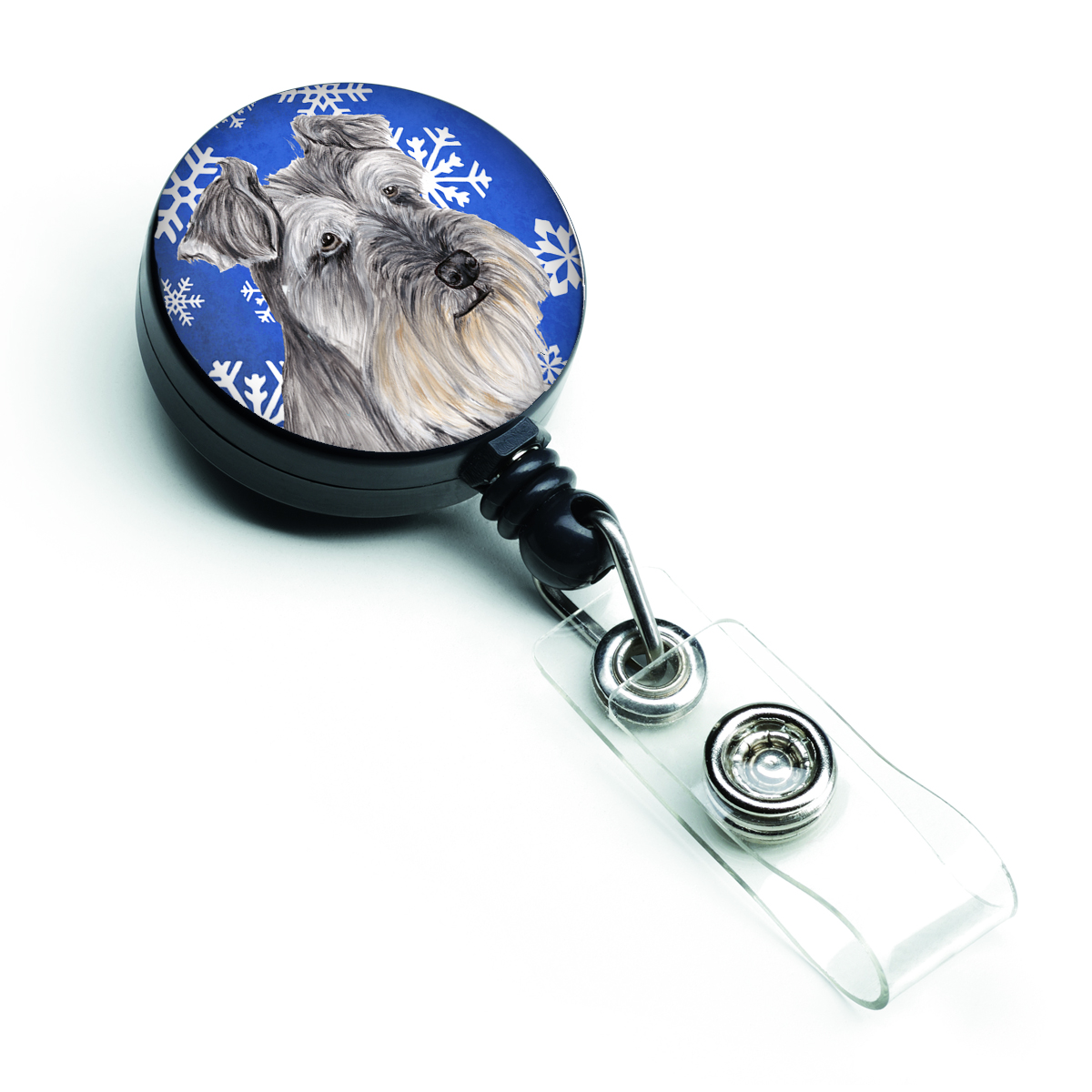 Schnauzer Winter Snowflakes Holiday Retractable Badge Reel