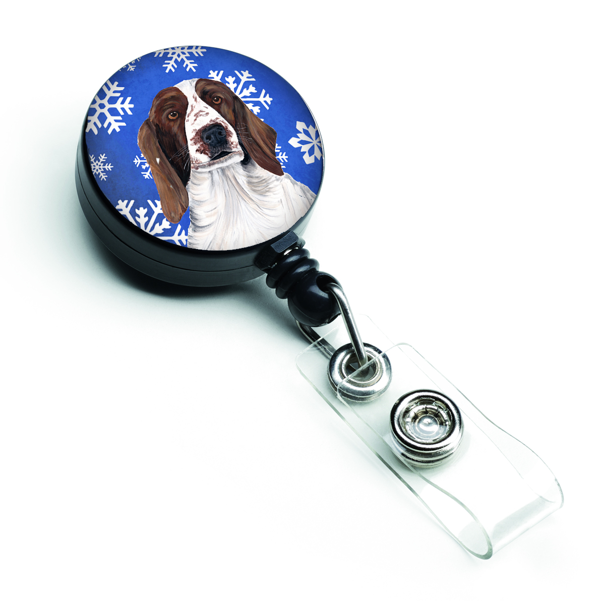 SC9380BR Welsh Springer Spaniel Winter Snowflakes Holiday Retractable Badge Reel