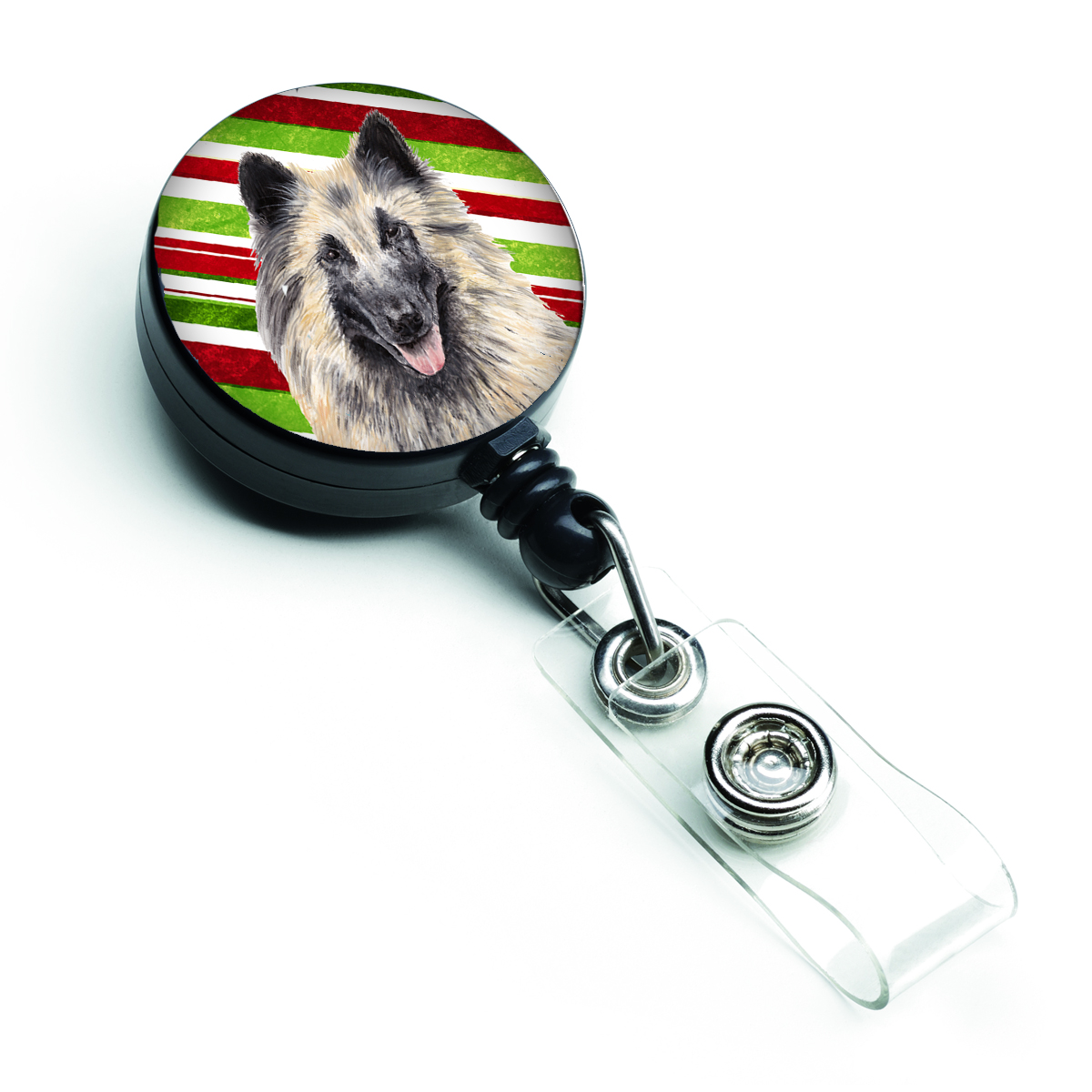 Belgian Tervuren Candy Cane Holiday Christmas Retractable Badge Reel