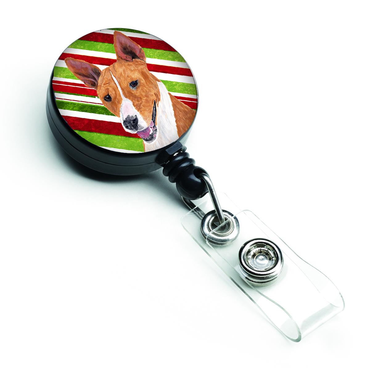Basenji Candy Cane Holiday Christmas Retractable Badge Reel