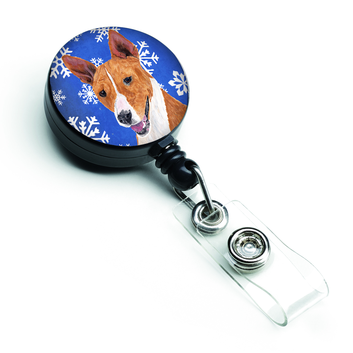 Basenji Winter Snowflakes Holiday Retractable Badge Reel
