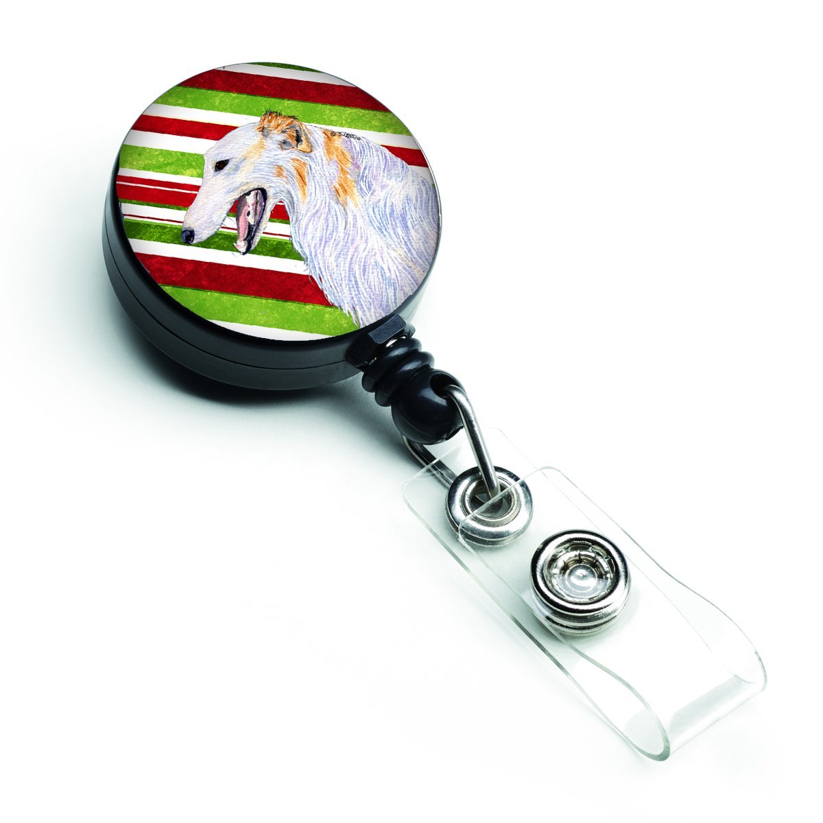 Borzoi Candy Cane Holiday Christmas Retractable Badge Reel