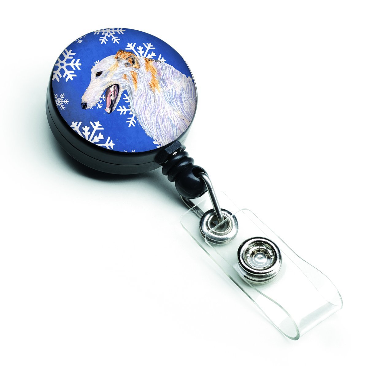 Borzoi Winter Snowflakes Holiday Retractable Badge Reel