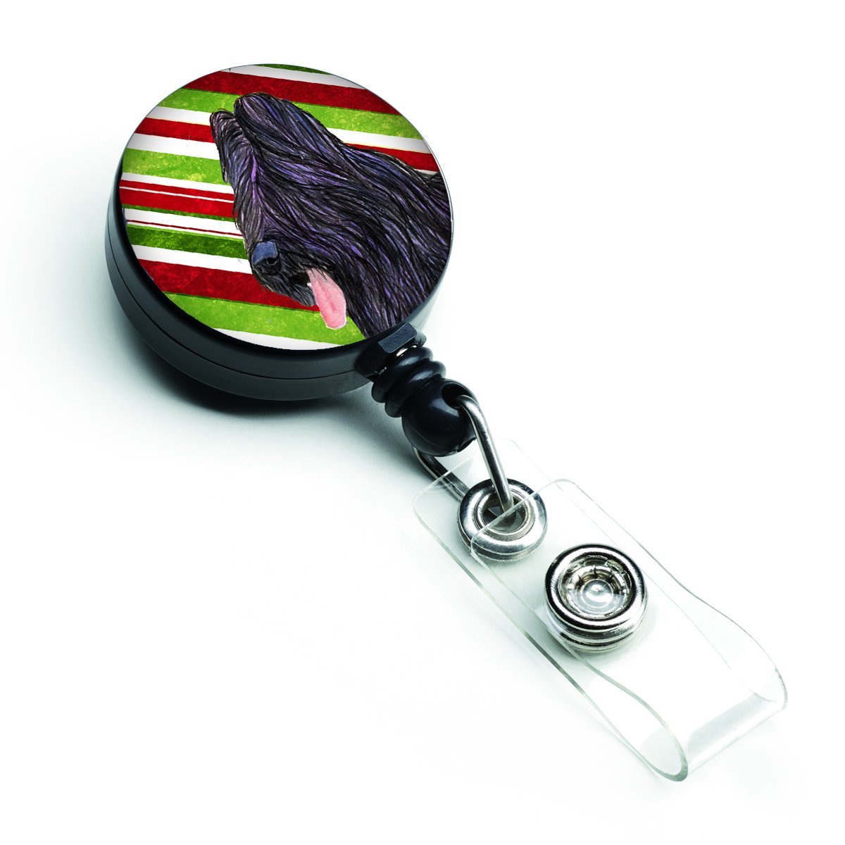 Briard Candy Cane Holiday Christmas Retractable Badge Reel