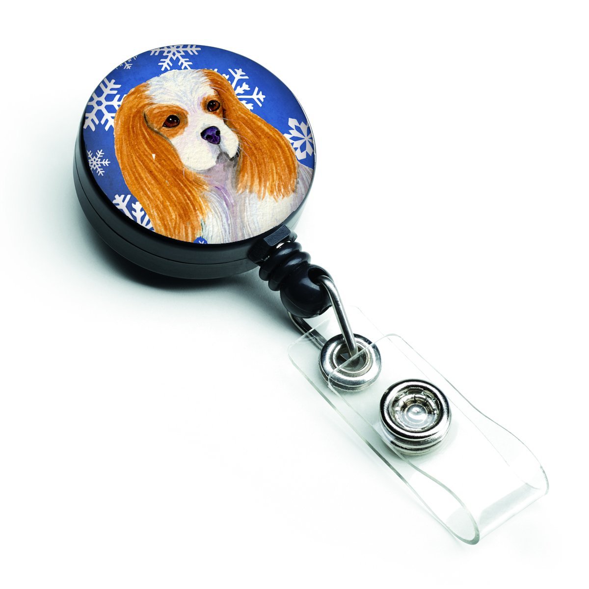 Cavalier Spaniel Winter Snowflakes Holiday Retractable Badge Reel