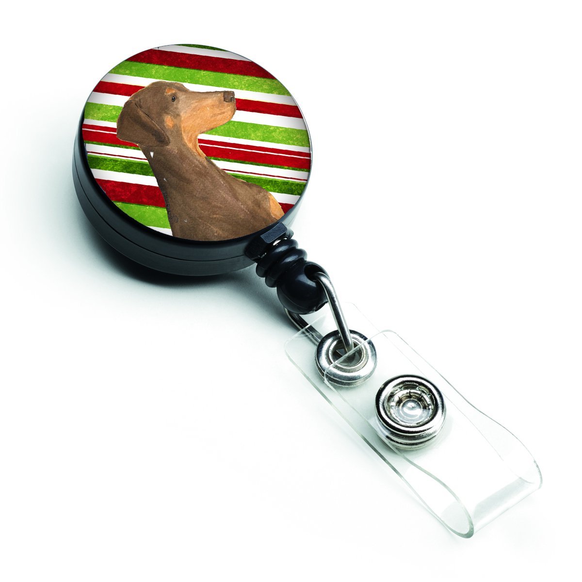 Doberman Candy Cane Holiday Christmas Retractable Badge Reel