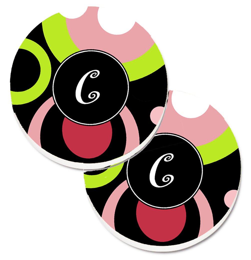 AM1002-CCARC Letter C Monogram Retro in Black Set of 2 Cup Holder Car Coaster