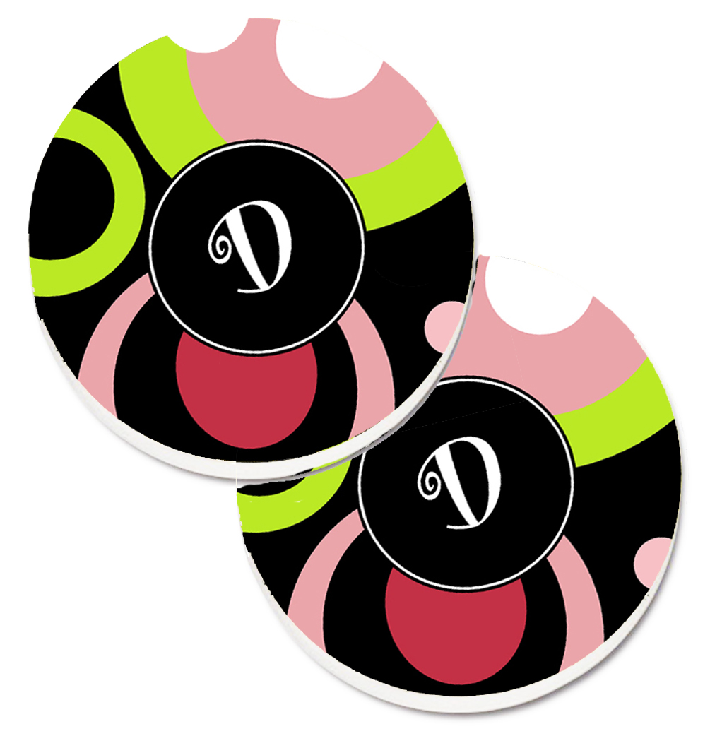 Letter D Monogram Retro in Black Set of 2 Cup Holder Car Coaster
