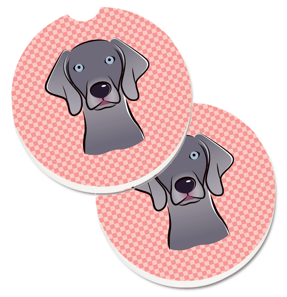 BB1231CARC Checkerboard Pink Weimaraner Set of 2 Cup Holder Car Coaster