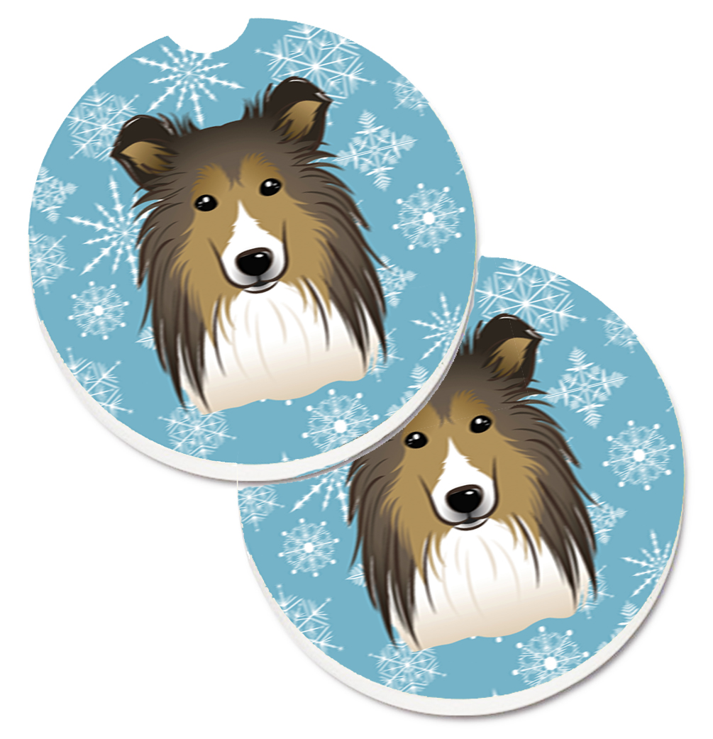 Snowflake Sheltie Set of 2 Cup Holder Car Coaster