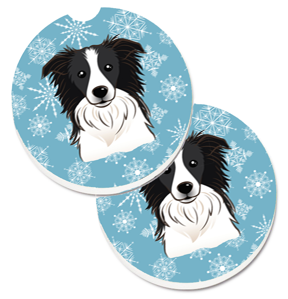 Snowflake Border Collie Set of 2 Cup Holder Car Coaster
