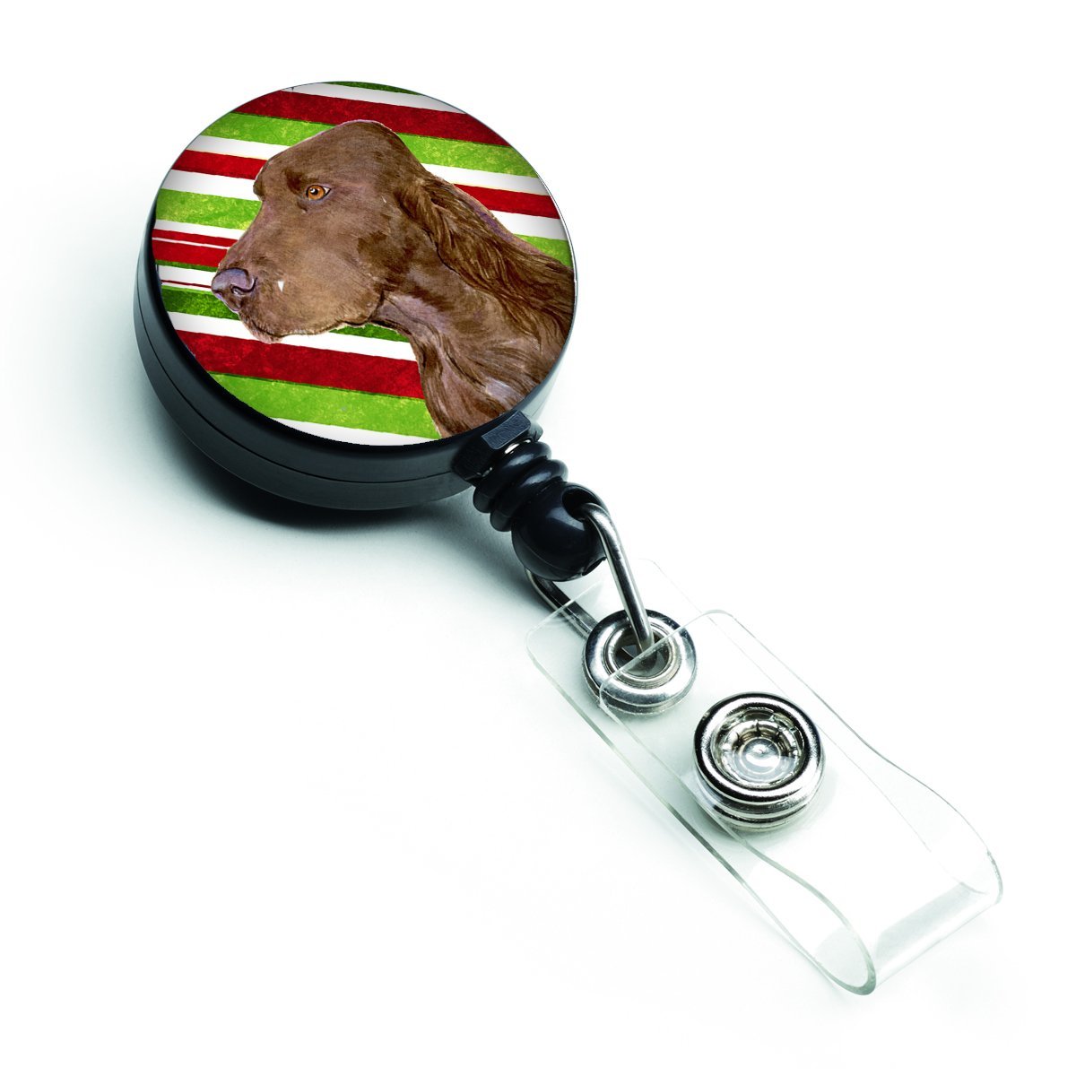 Field Spaniel Candy Cane Holiday Christmas Retractable Badge Reel