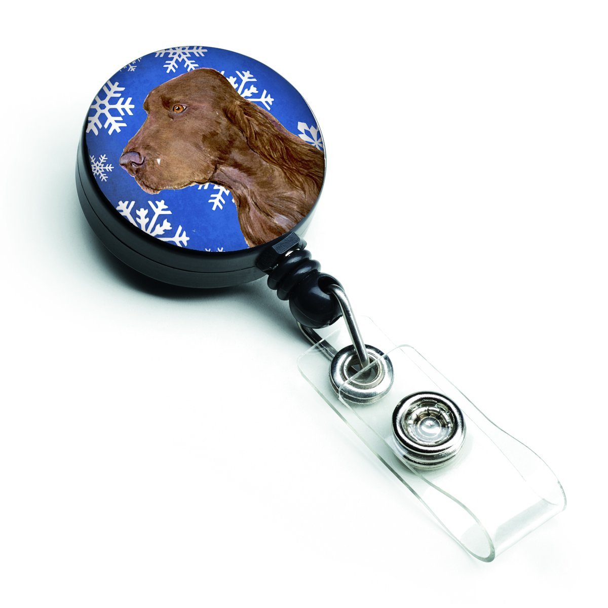 Field Spaniel Winter Snowflakes Holiday Retractable Badge Reel