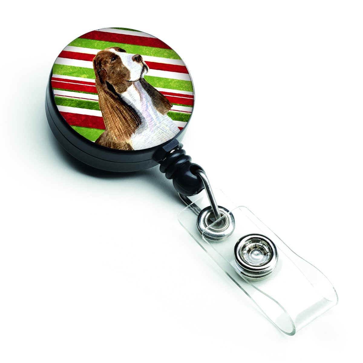 Springer Spaniel Candy Cane Holiday Christmas Retractable Badge Reel