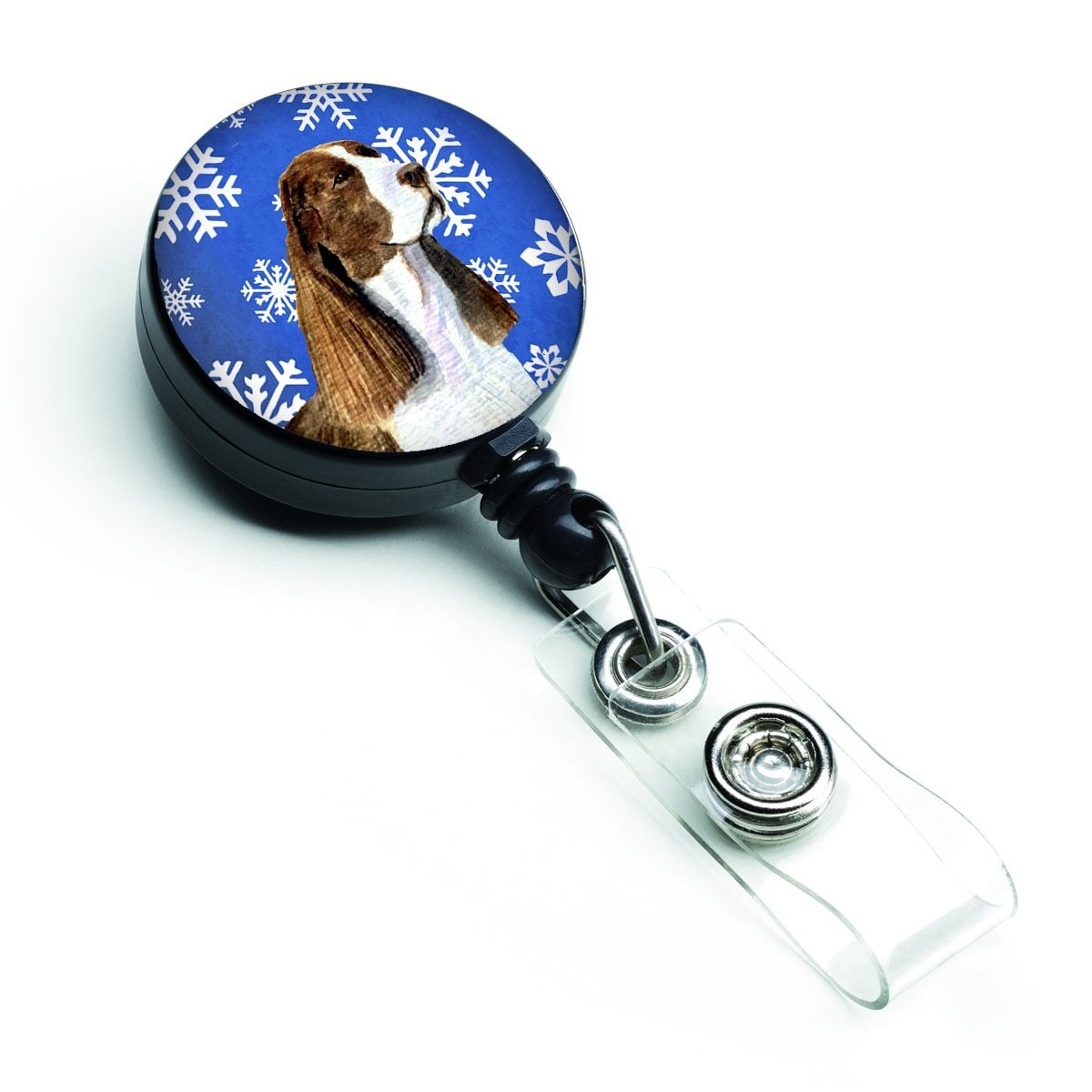 Springer Spaniel Winter Snowflakes Holiday Retractable Badge Reel