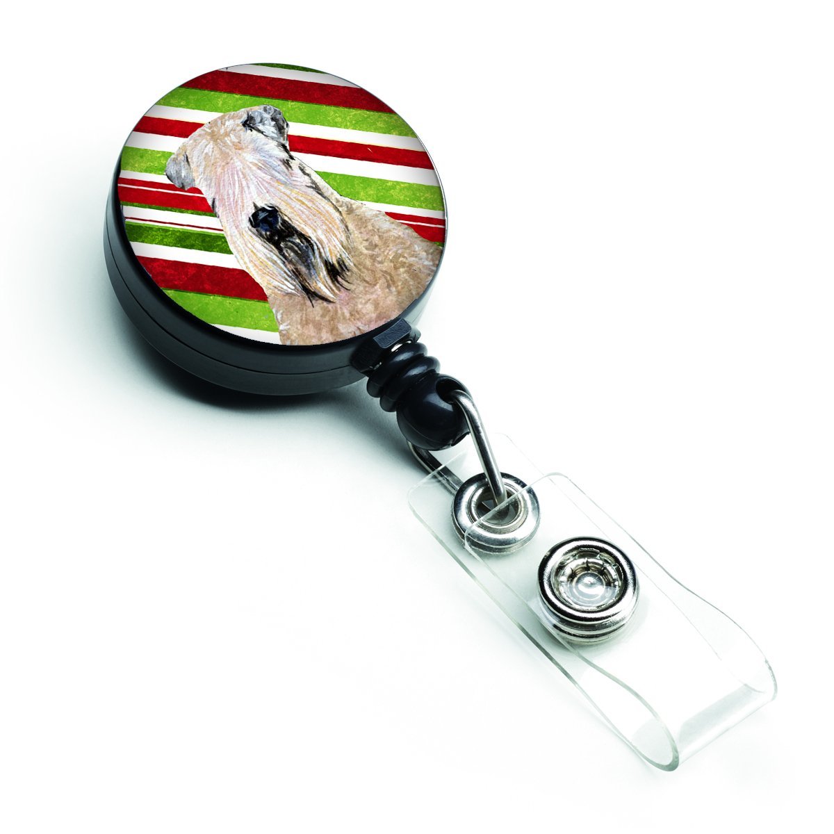 SS4562BR Wheaten Terrier Soft Coated Candy Cane Holiday Christmas Retractable Badge Reel