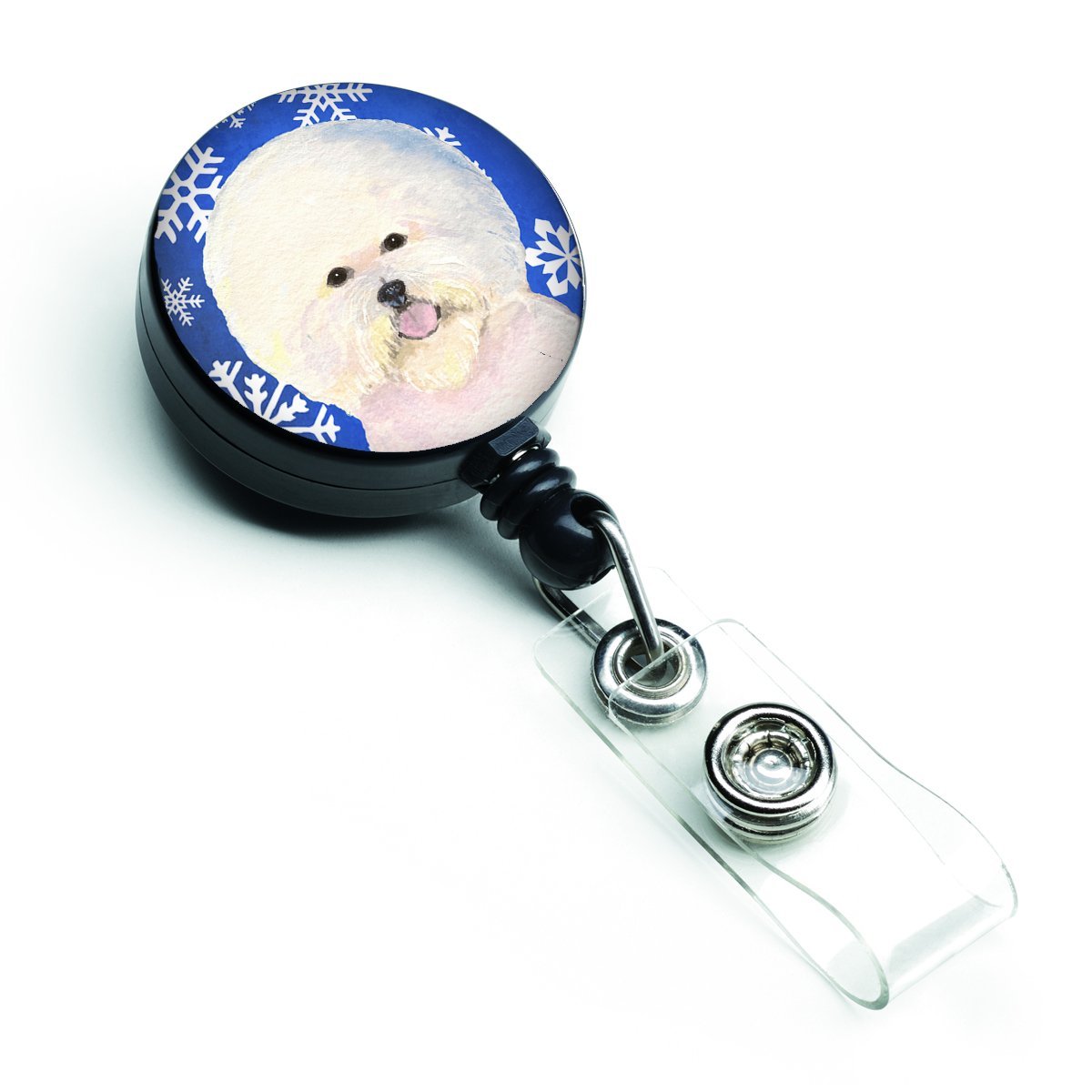 Bichon Frise Winter Snowflakes Holiday Retractable Badge Reel
