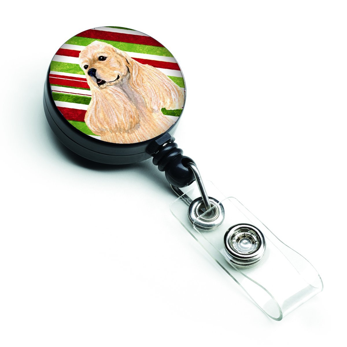 SS4591BR Cocker Spaniel Candy Cane Holiday Christmas Retractable Badge Reel