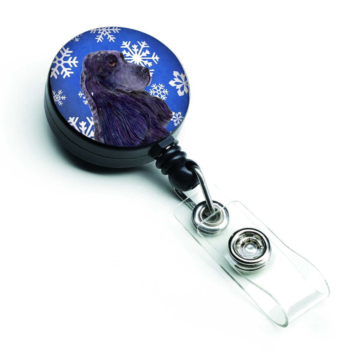 SS4609BR Cocker Spaniel Winter Snowflakes Holiday Retractable Badge Reel