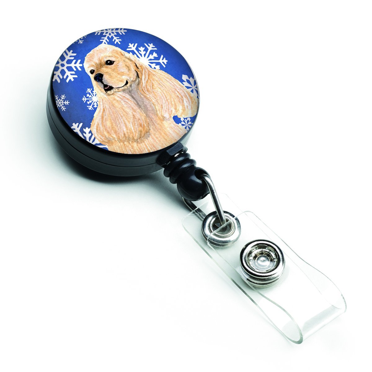 Cocker Spaniel Winter Snowflakes Holiday Retractable Badge Reel
