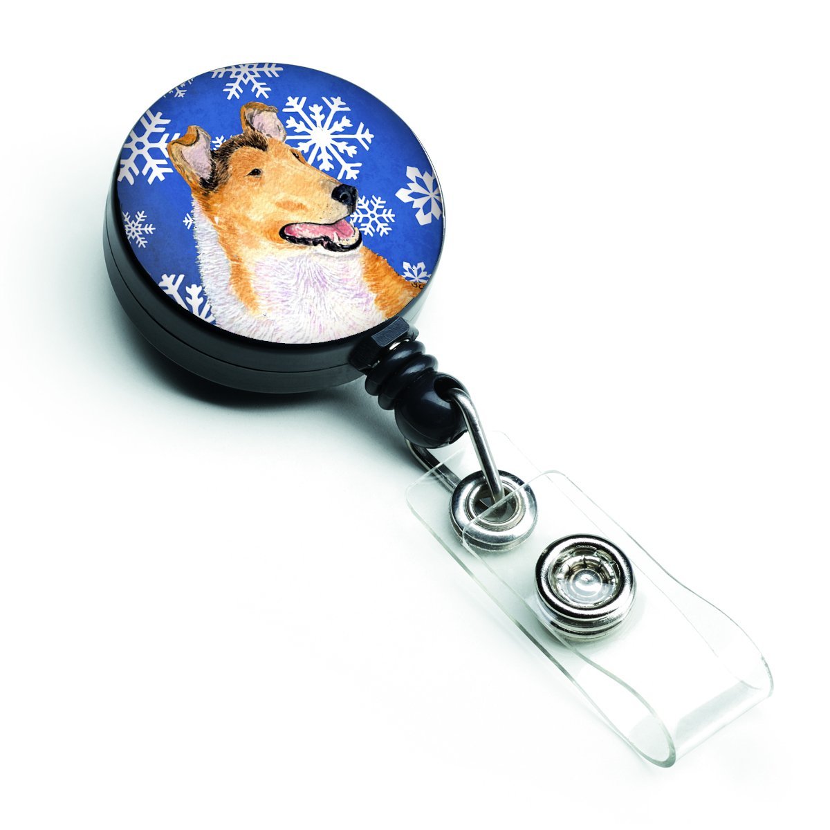 Collie Smooth Winter Snowflakes Holiday Retractable Badge Reel