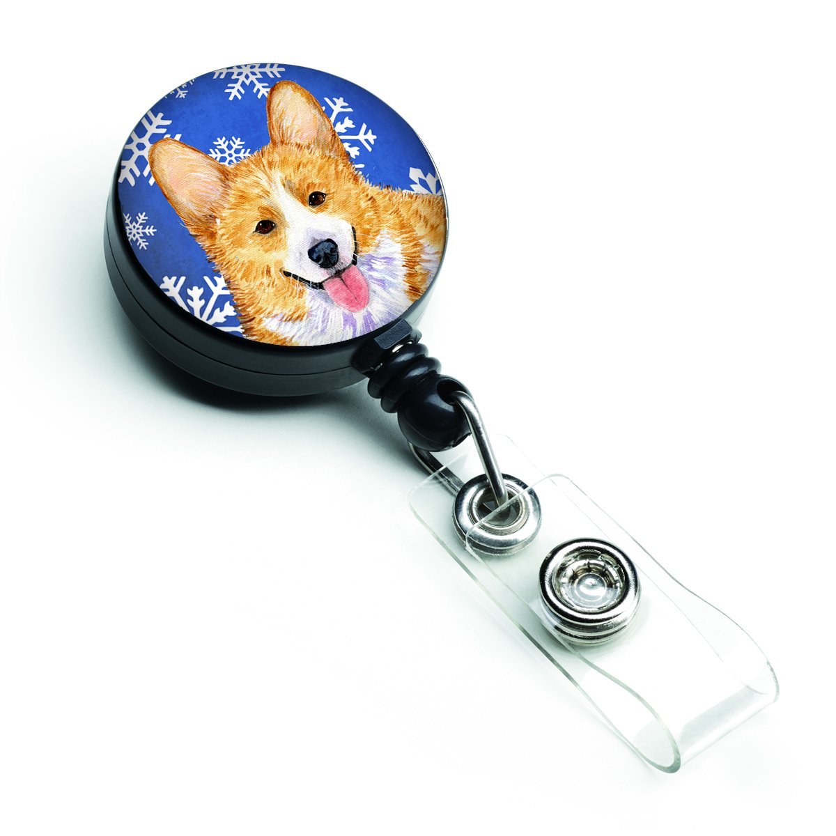 Corgi Winter Snowflakes Holiday Retractable Badge Reel