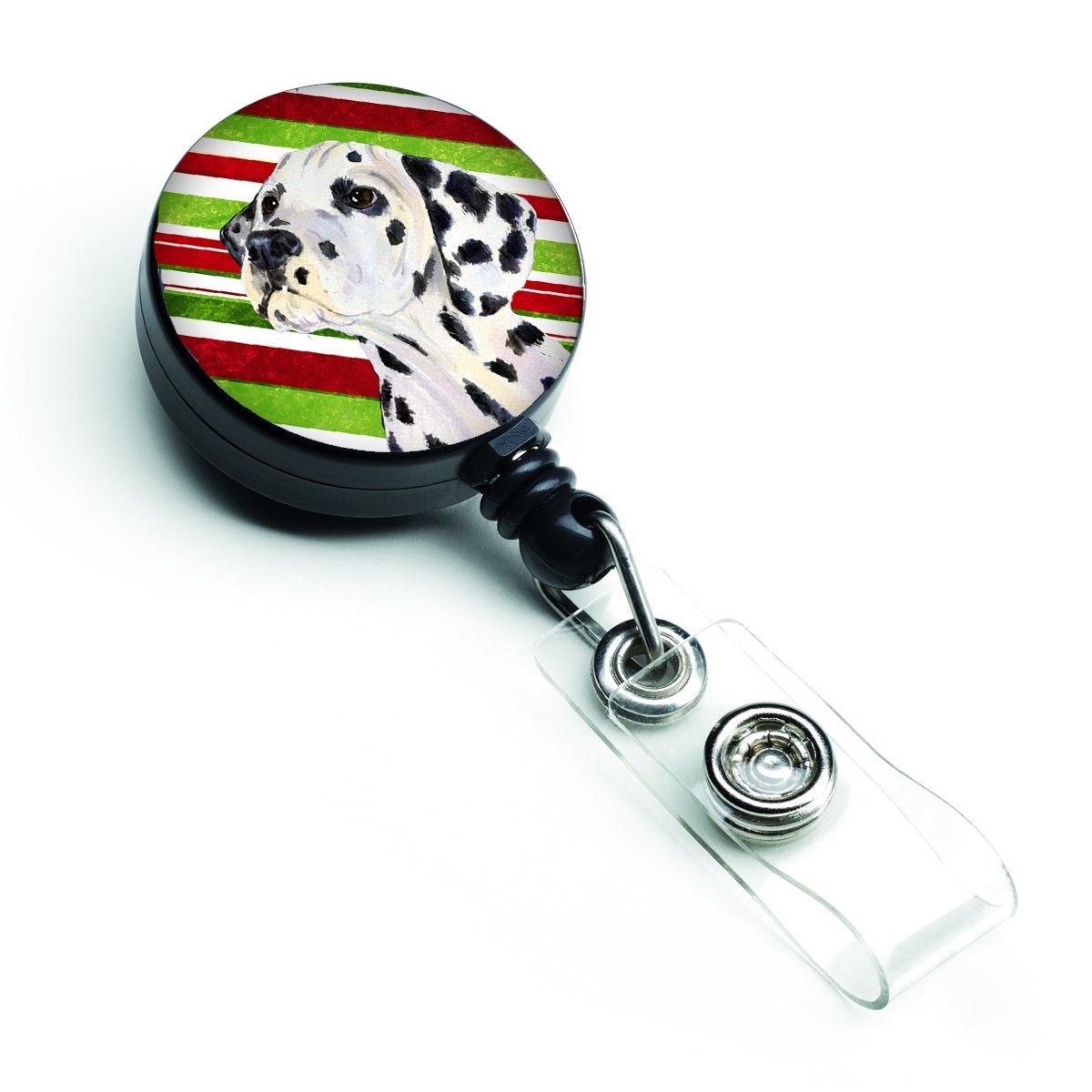 Dalmatian Candy Cane Holiday Christmas Retractable Badge Reel