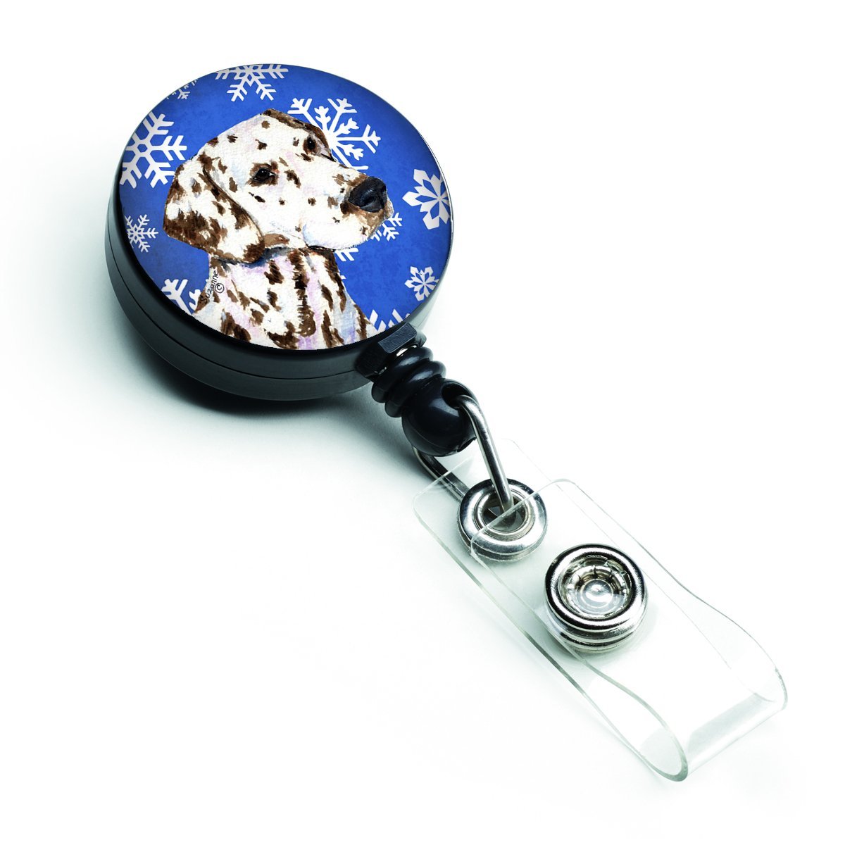 Dalmatian Winter Snowflakes Holiday Retractable Badge Reel