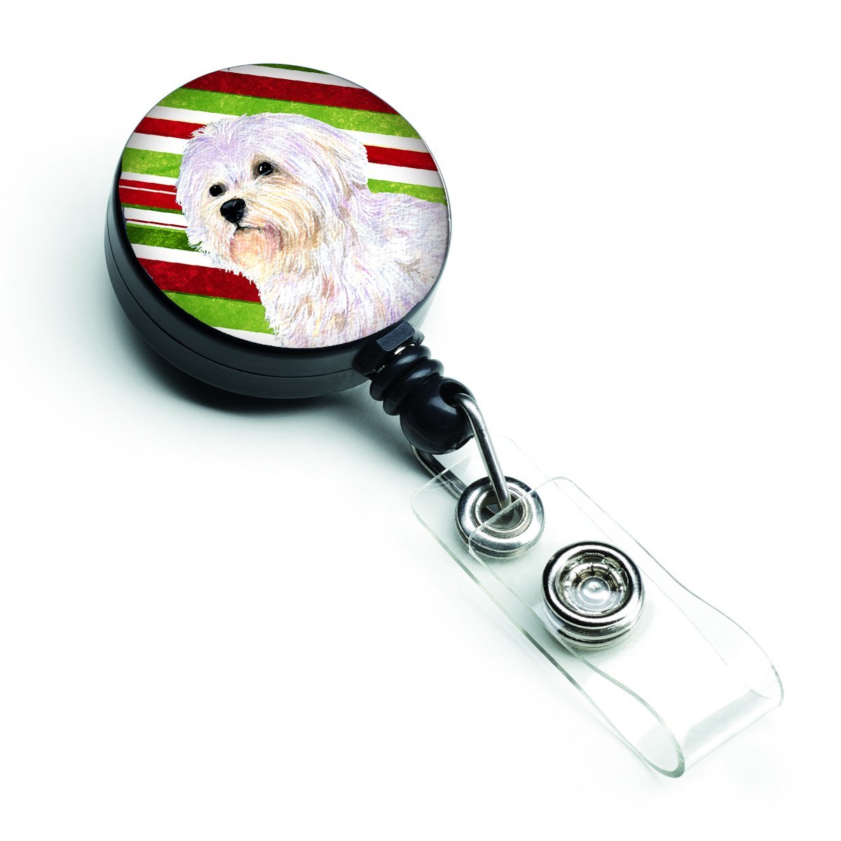 Maltese Candy Cane Holiday Christmas Retractable Badge Reel