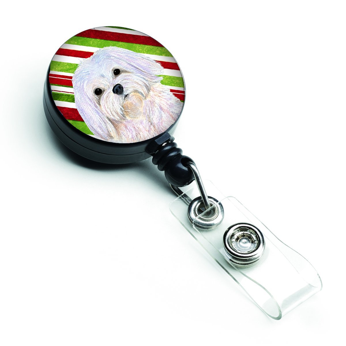 Maltese Candy Cane Holiday Christmas Retractable Badge Reel