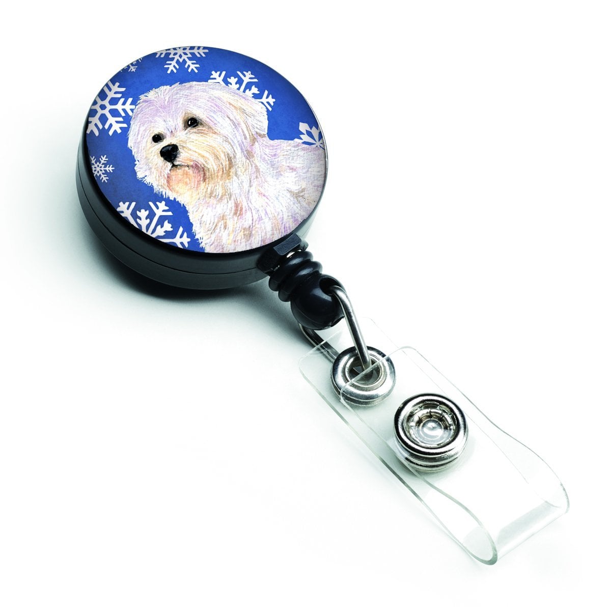Maltese Winter Snowflakes Holiday Retractable Badge Reel