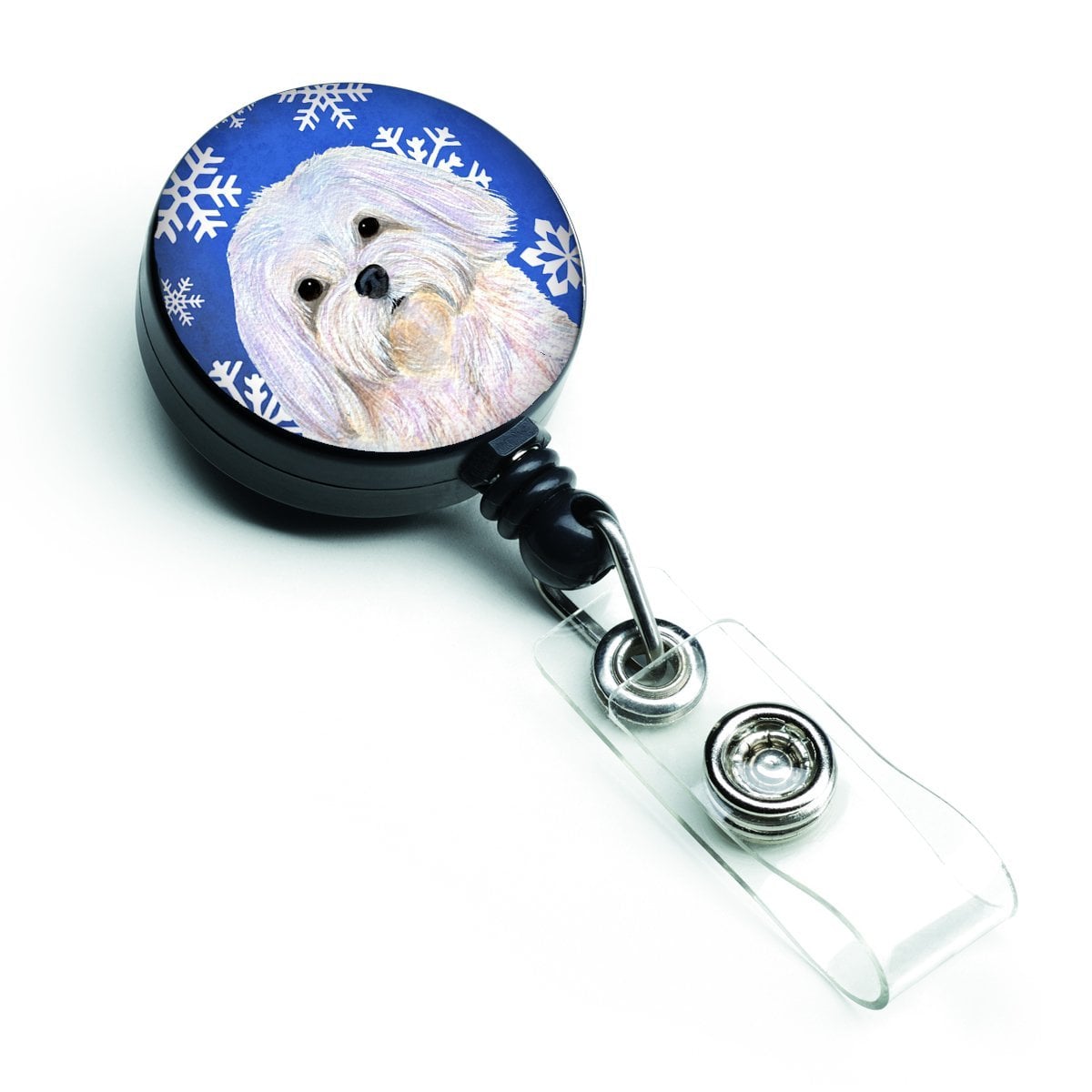 Maltese Winter Snowflakes Holiday Retractable Badge Reel