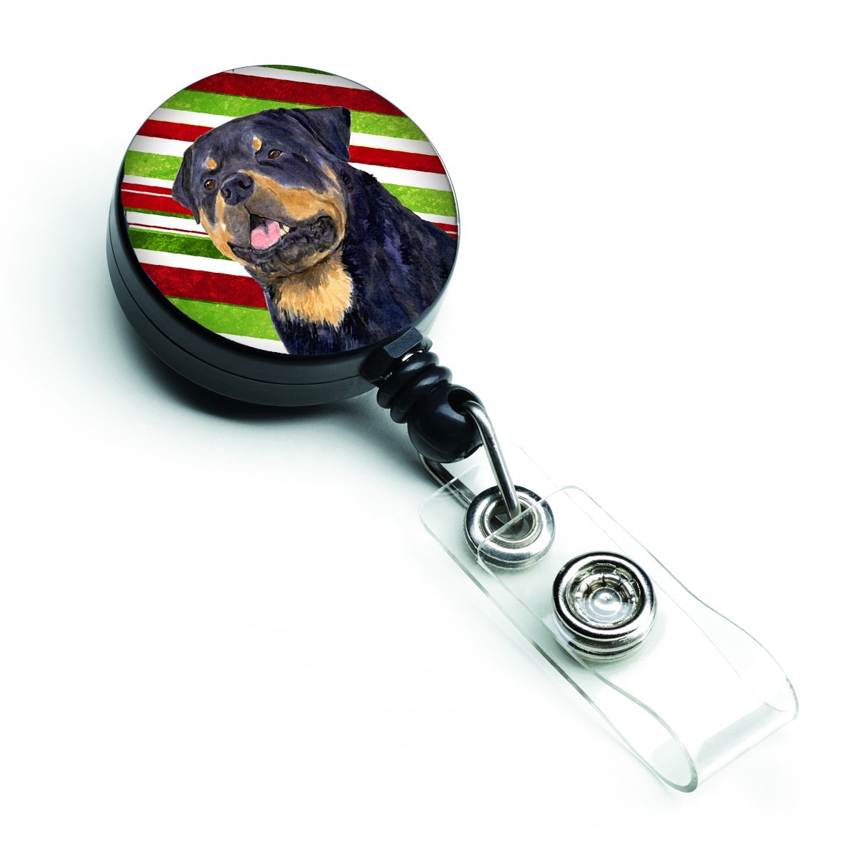 Rottweiler Candy Cane Holiday Christmas Retractable Badge Reel