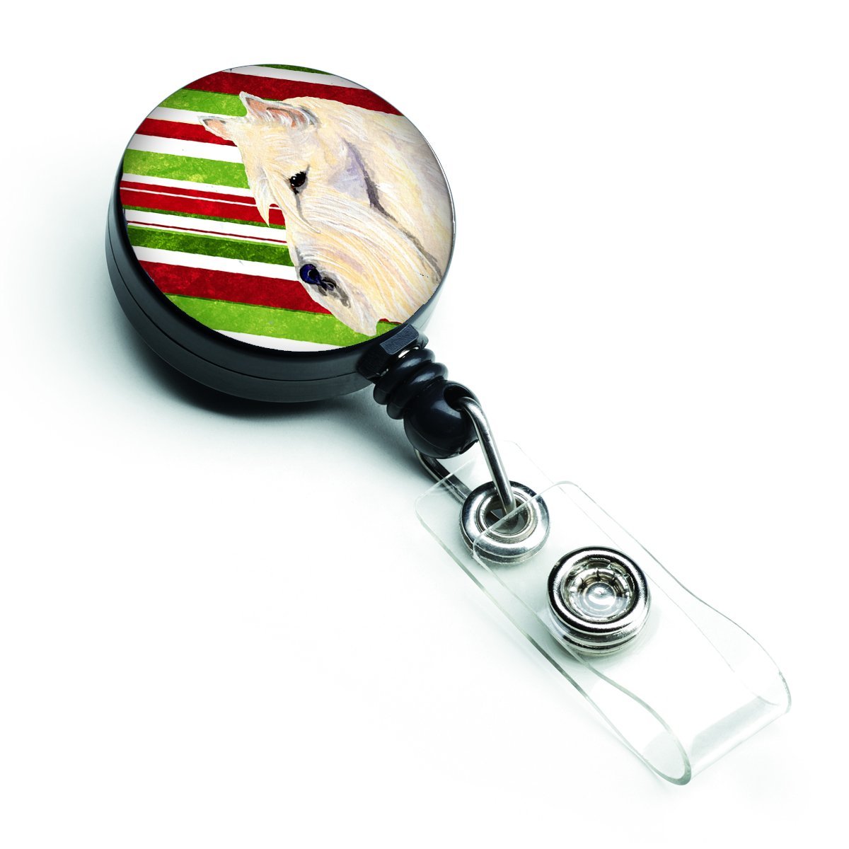 Scottish Terrier Candy Cane Holiday Christmas Retractable Badge Reel