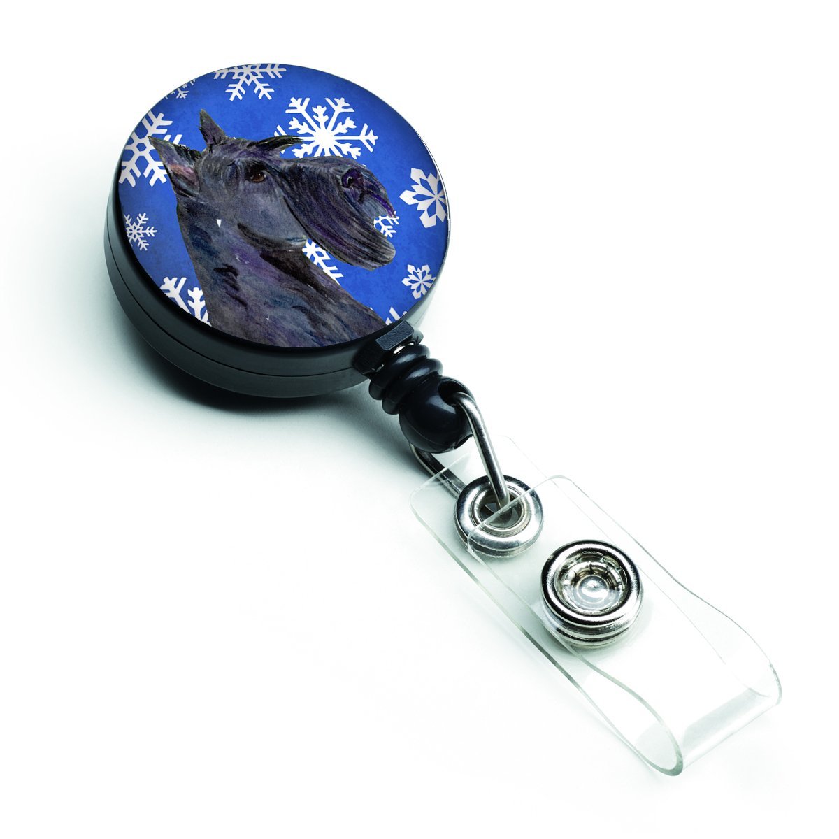 Scottish Terrier Winter Snowflakes Holiday Retractable Badge Reel