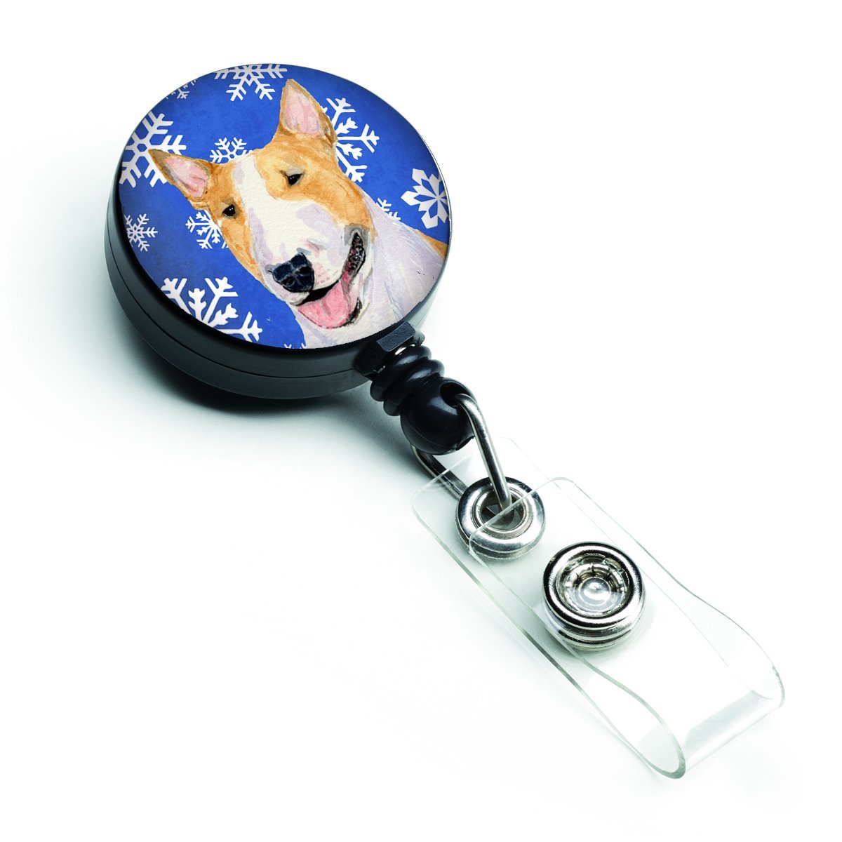 Bull Terrier Winter Snowflakes Holiday Retractable Badge Reel