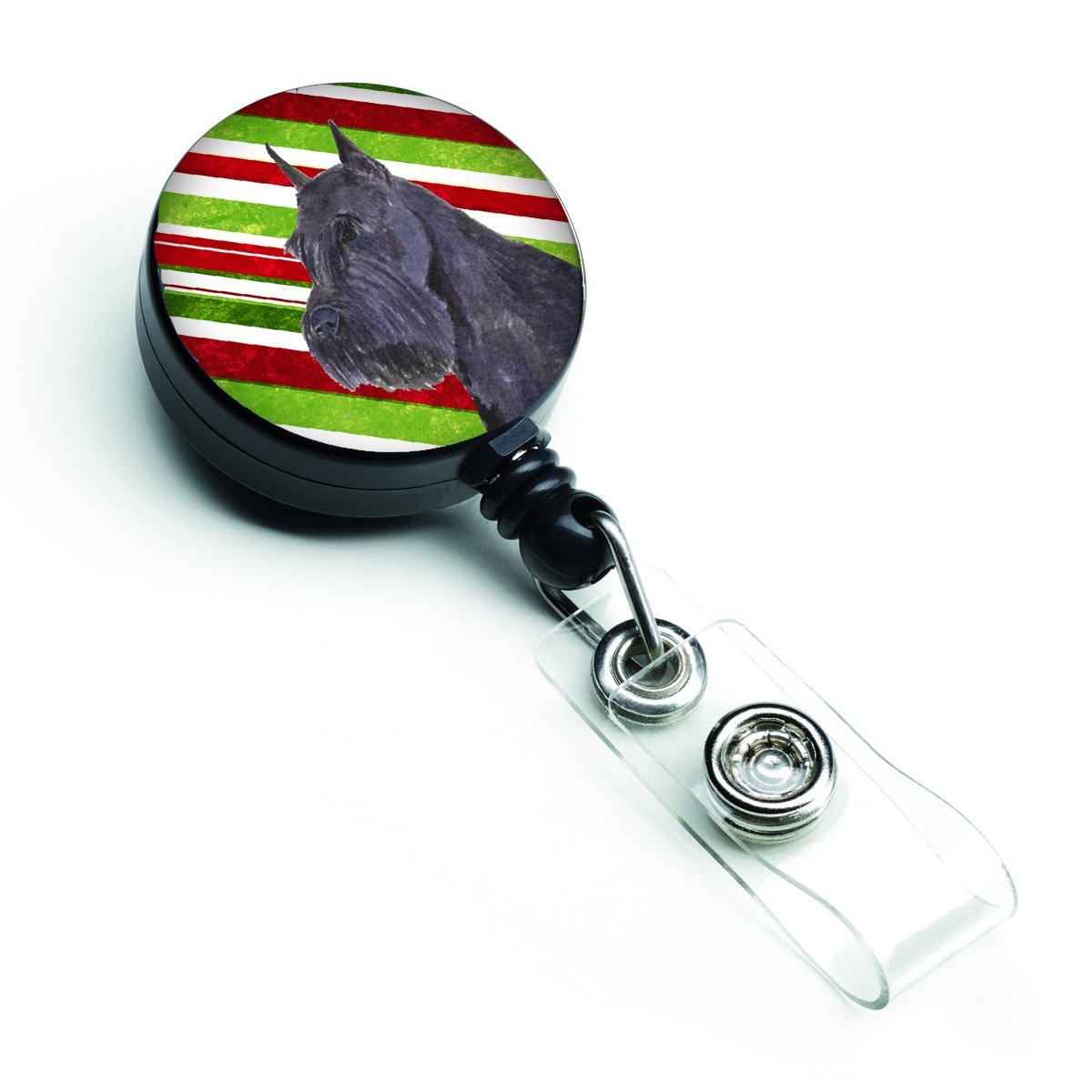 Schnauzer Candy Cane Holiday Christmas Retractable Badge Reel