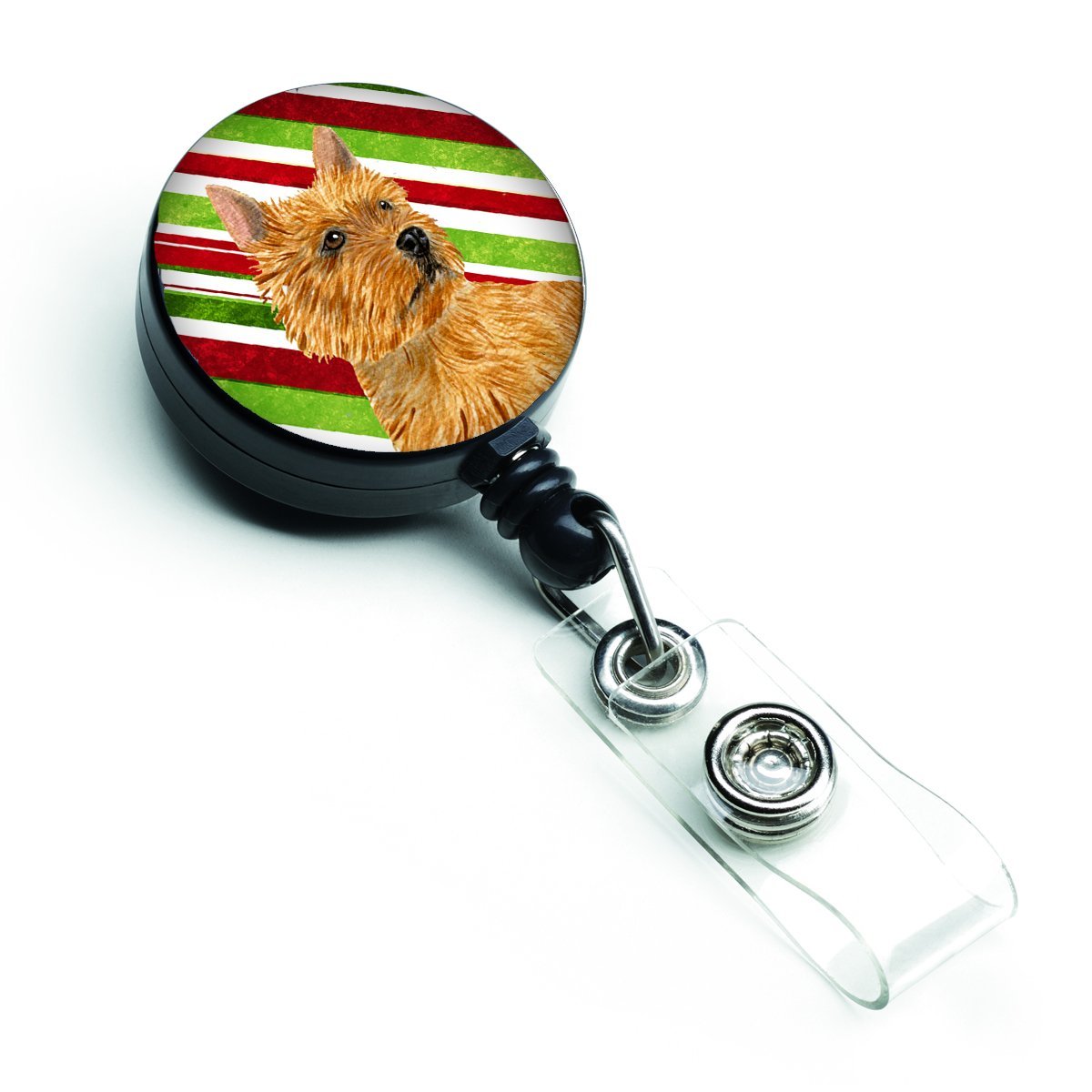 Norwich Terrier Candy Cane Holiday Christmas Retractable Badge Reel