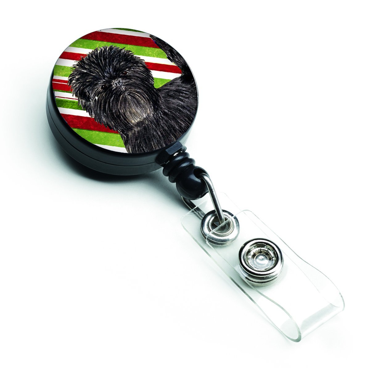 Affenpinscher Candy Cane Holiday Christmas Retractable Badge Reel