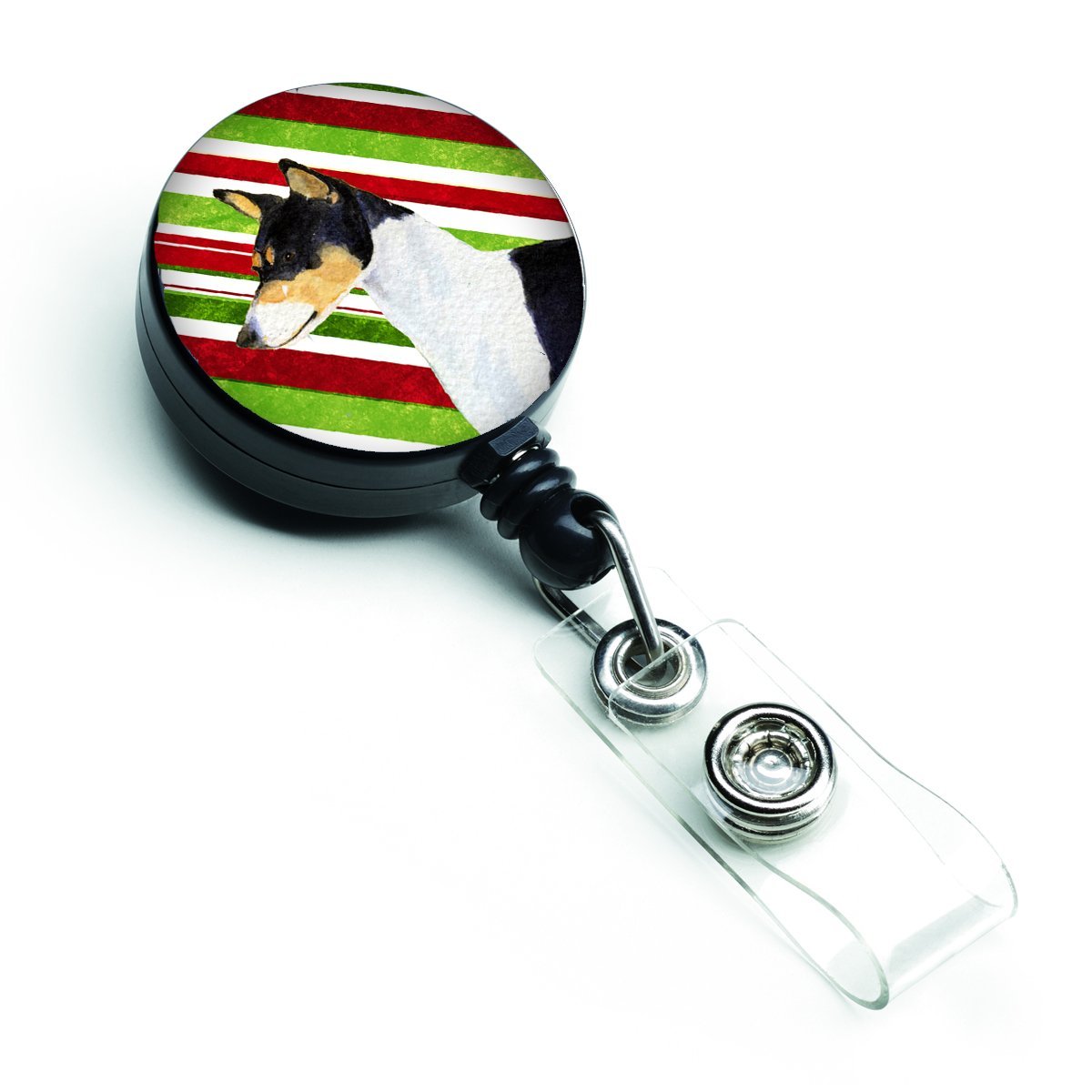 Basenji Candy Cane Holiday Christmas Retractable Badge Reel