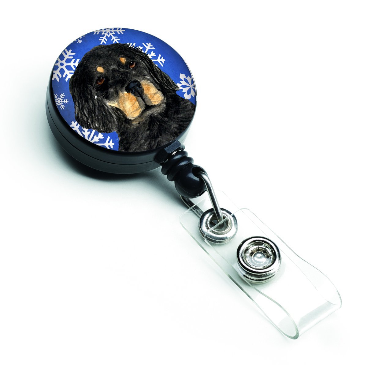 Gordon Setter Winter Snowflakes Holiday Retractable Badge Reel
