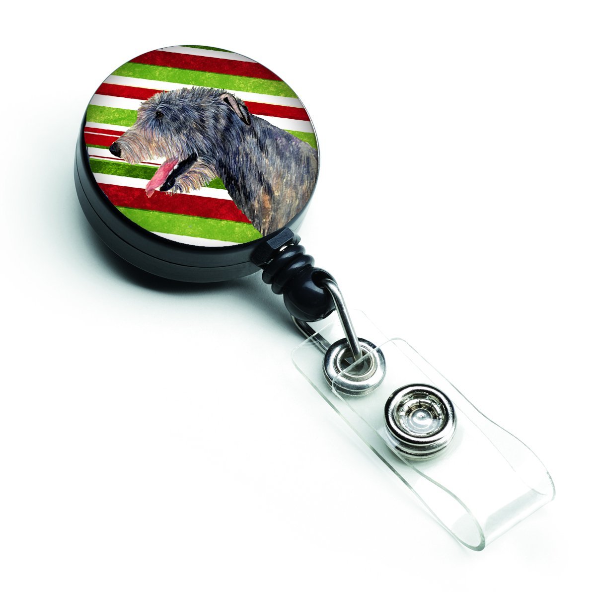 Irish Wolfhound Candy Cane Holiday Christmas Retractable Badge Reel
