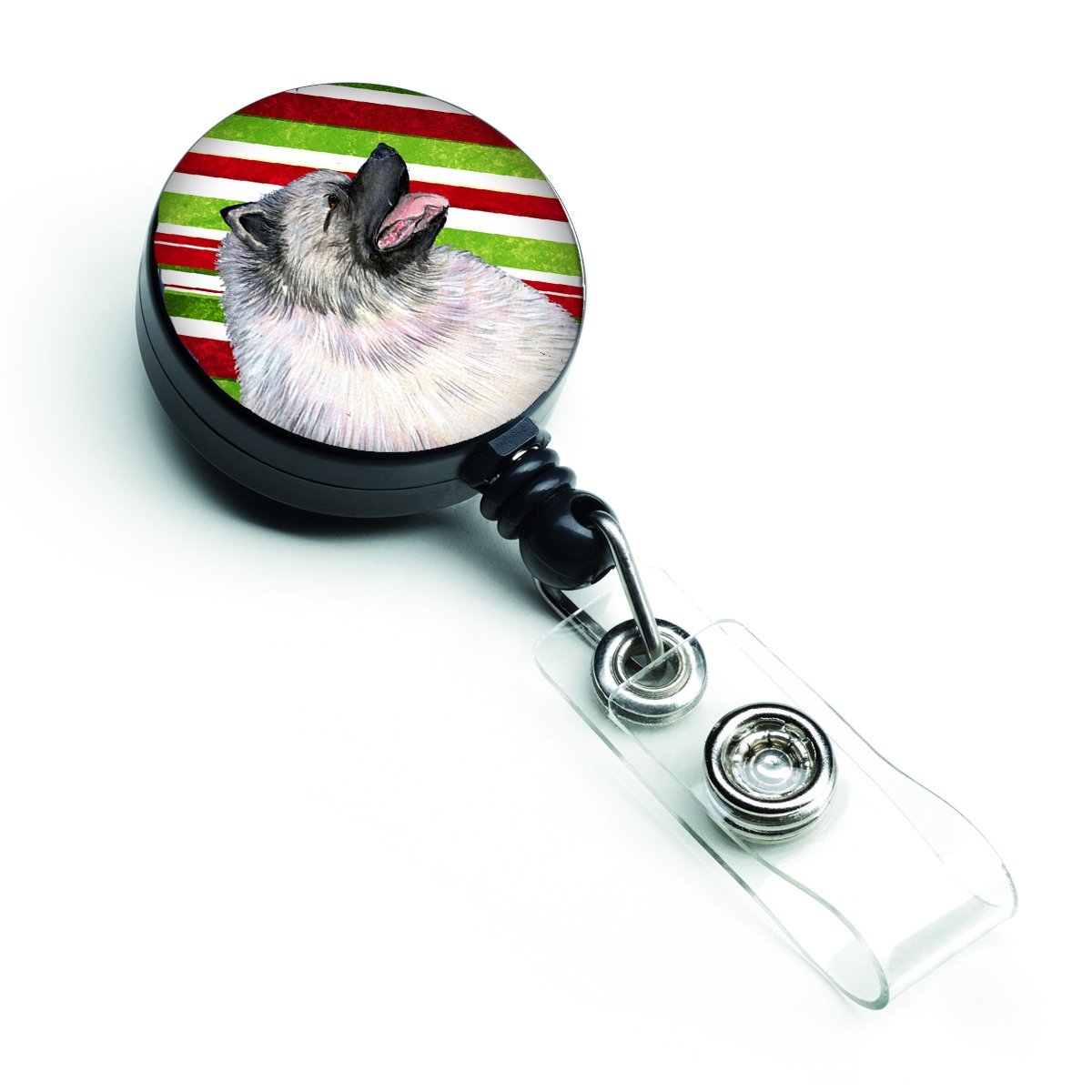 Keeshond Candy Cane Holiday Christmas Retractable Badge Reel