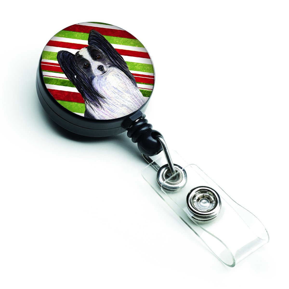 Papillon Candy Cane Holiday Christmas Retractable Badge Reel